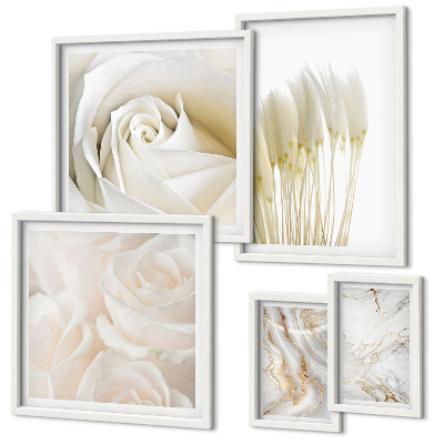 Set de 5 cuadros para salón Detalles en mármol rosa blanco
