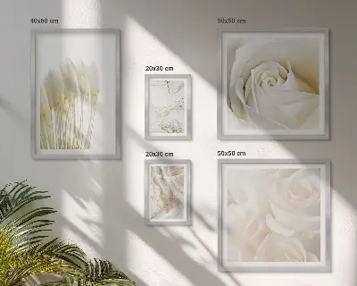 Set de 5 cuadros para salón con diseño de detalles en mármol rosa y blanco