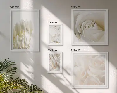 Set de 5 cuadros para salón con diseño de detalles en mármol rosa y blanco