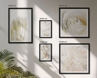 Set de 5 cuadros para salón con diseño de detalles en mármol rosa y blanco