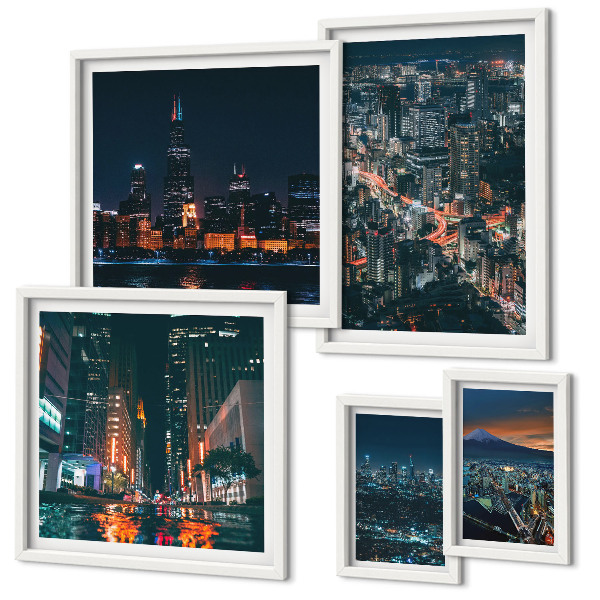 Pared galería de arte Vistas nocturnas de ciudades modernas