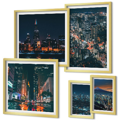 Pared galería de arte Vistas nocturnas de ciudades modernas