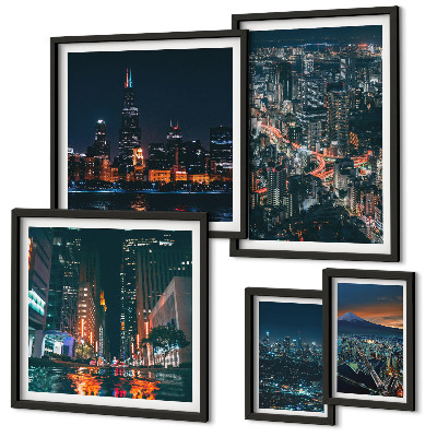 Pared galería de arte Vistas nocturnas de ciudades modernas