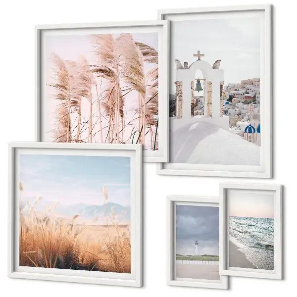 Set de 5 cuadros para salón con diseño de paisajes costeros