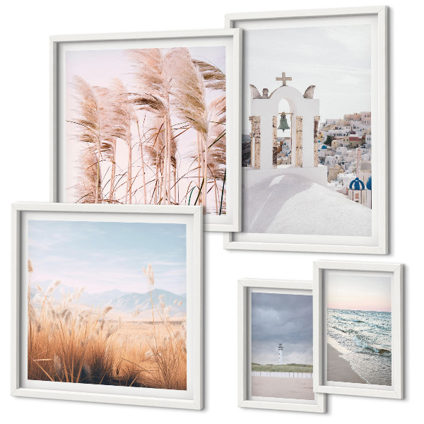 Set de 5 cuadros para salón Paisajes costeros con estilo