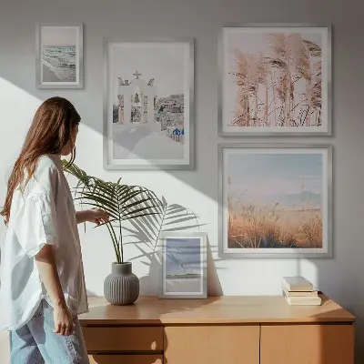 Set de 5 cuadros para salón con diseño de paisajes costeros