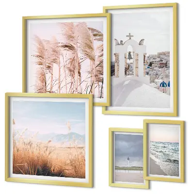 Set de 5 cuadros para salón con diseño de paisajes costeros