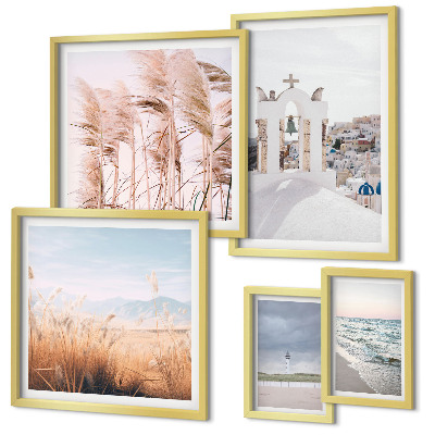 Set de 5 cuadros para salón Paisajes costeros con estilo