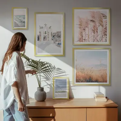 Set de 5 cuadros para salón con diseño de paisajes costeros