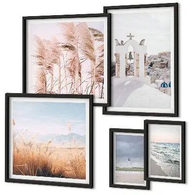 Set de 5 cuadros para salón con diseño de paisajes costeros