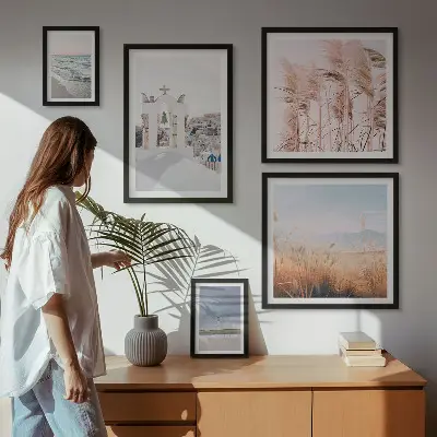 Set de 5 cuadros para salón con diseño de paisajes costeros