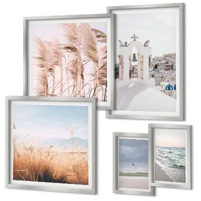 Set de 5 cuadros para salón con diseño de paisajes costeros