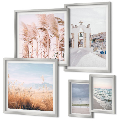 Set de 5 cuadros para salón Paisajes costeros con estilo