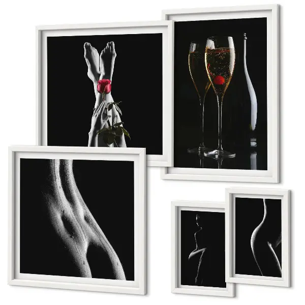 Set de 5 cuadros para salón con elegantes detalles modernos en negro y rojo