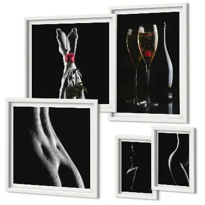 Set de 5 cuadros para salón con elegantes detalles modernos en negro y rojo