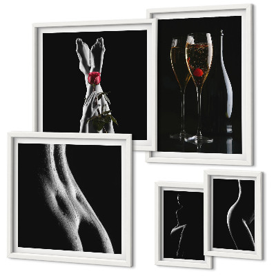Set de 5 cuadros para salón Elegantes detalles modernos en negro y rojo.