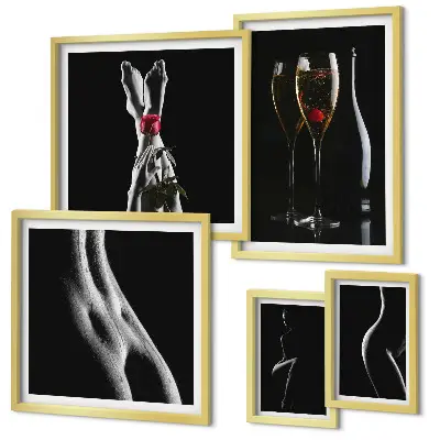Set de 5 cuadros para salón con elegantes detalles modernos en negro y rojo