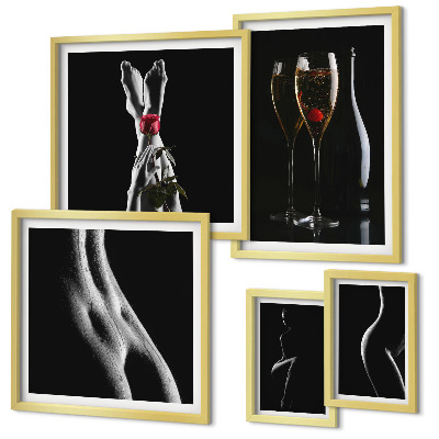 Set de 5 cuadros para salón Elegantes detalles modernos en negro y rojo.