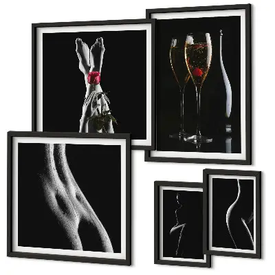 Set de 5 cuadros para salón con elegantes detalles modernos en negro y rojo