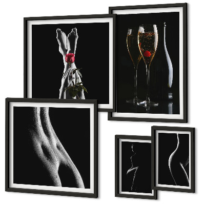 Set de 5 cuadros para salón Elegantes detalles modernos en negro y rojo.