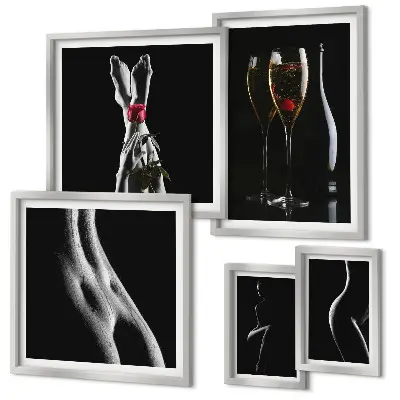 Set de 5 cuadros para salón con elegantes detalles modernos en negro y rojo
