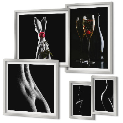 Set de 5 cuadros para salón Elegantes detalles modernos en negro y rojo.
