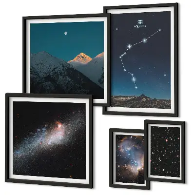 Set de 5 cuadros para salón con diseño de paisajes cósmicos de galaxias