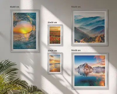 Set de 5 cuadros para salón con paisajes naturales de mar montañas y flores