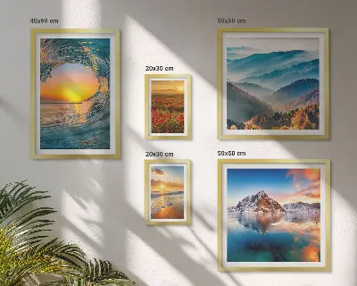 Set de 5 cuadros para salón con paisajes naturales de mar montañas y flores