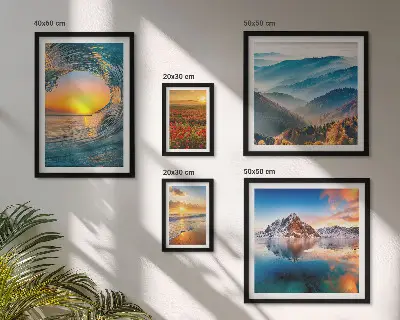 Set de 5 cuadros para salón con paisajes naturales de mar montañas y flores