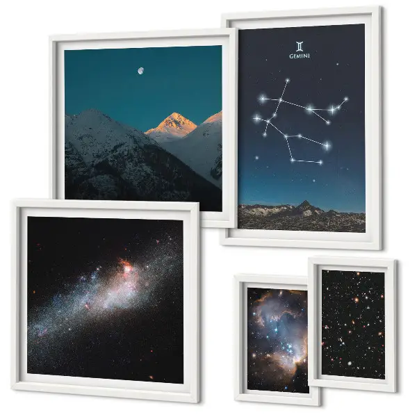 Set de 5 cuadros para salón con diseño de paisajes cósmicos de la galaxia