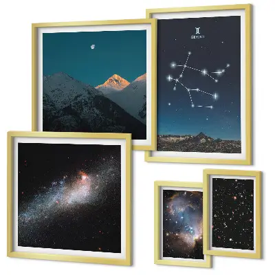 Set de 5 cuadros para salón con diseño de paisajes cósmicos de la galaxia
