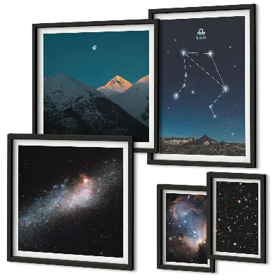 Conjunto de cuadros decorativos con motivos de paisajes celestes cósmicos