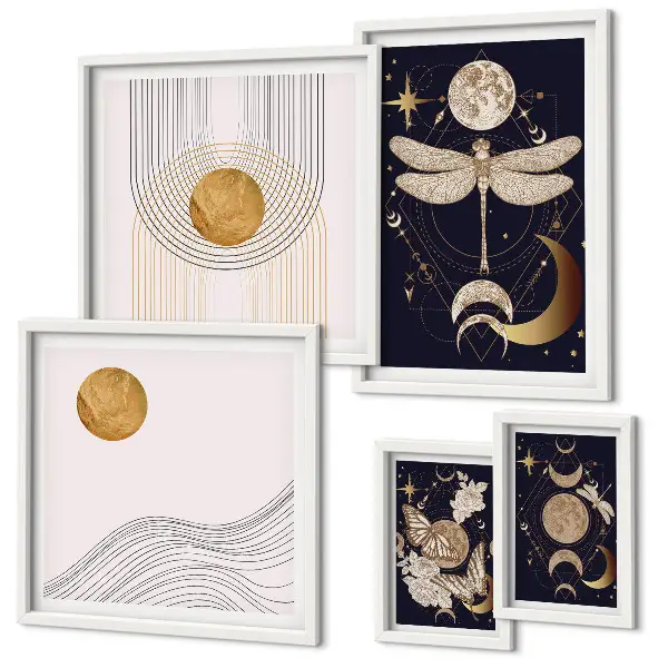Set de 5 cuadros para salón con elegantes motivos de insectos espaciales