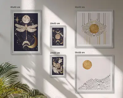 Set de 5 cuadros para salón con elegantes motivos de insectos espaciales