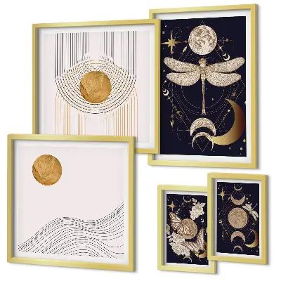 Set de 5 cuadros para salón con elegantes motivos de insectos espaciales