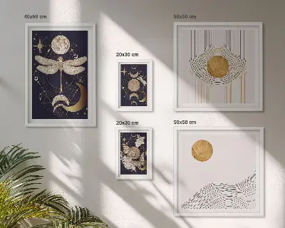Set de 5 cuadros para salón con elegantes motivos de insectos espaciales