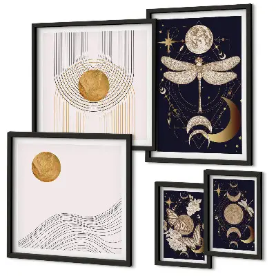 Set de 5 cuadros para salón con elegantes motivos de insectos espaciales