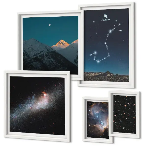 Conjunto de cuadros decorativos diseño de paisajes cósmicos nocturnos