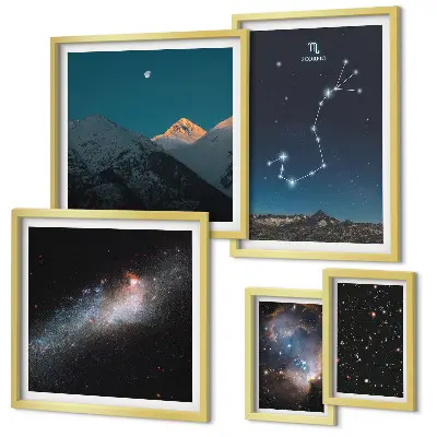 Conjunto de cuadros decorativos diseño de paisajes cósmicos nocturnos