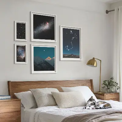 Conjunto de cuadros decorativos diseño de paisajes cósmicos nocturnos