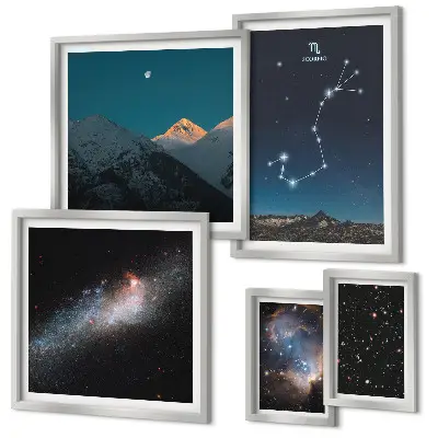 Conjunto de cuadros decorativos diseño de paisajes cósmicos nocturnos