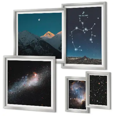 Set de 5 cuadros para salón con paisajes cósmicos de la galaxia