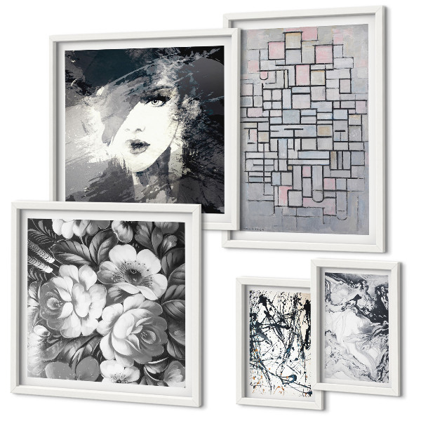 Set de 5 cuadros para salón Retrato moderno de flores abstractas