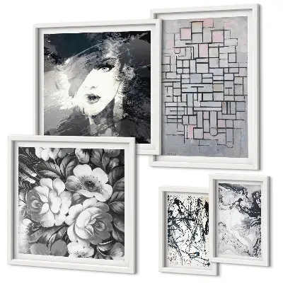 Set de 5 cuadros de flores abstractas diseño moderno para salón