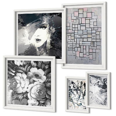 Set de 5 cuadros para salón Retrato moderno de flores abstractas