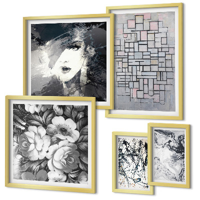 Set de 5 cuadros para salón Retrato moderno de flores abstractas