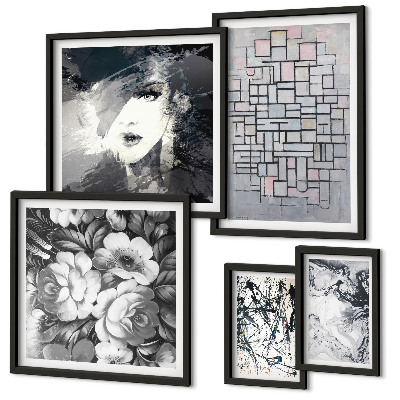 Set de 5 cuadros para salón Retrato moderno de flores abstractas