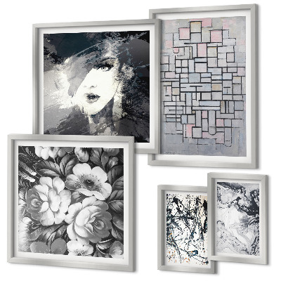 Set de 5 cuadros para salón Retrato moderno de flores abstractas