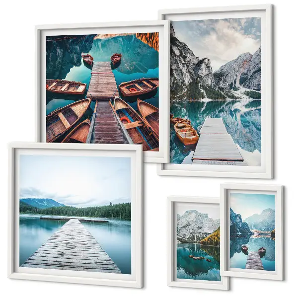 Conjunto de cuadros decorativos con paisajes de montañas y ríos